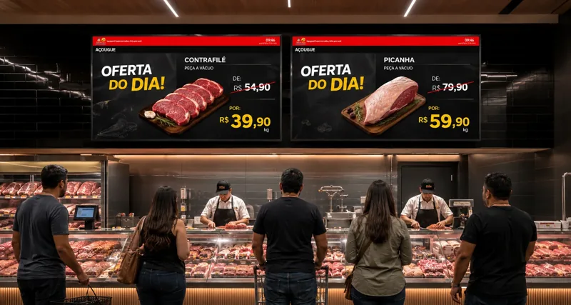 Telas com layouts personalizados de ofertas no estabelecimento.